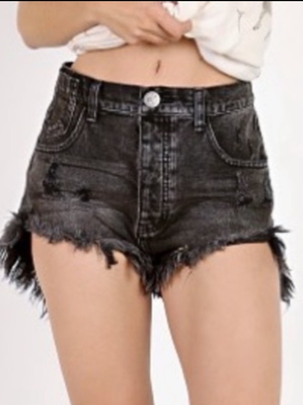 One Teaspoon rollers Black Frayed Hem Denim Shorts